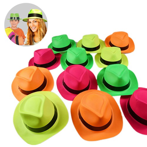 neon retro party hats