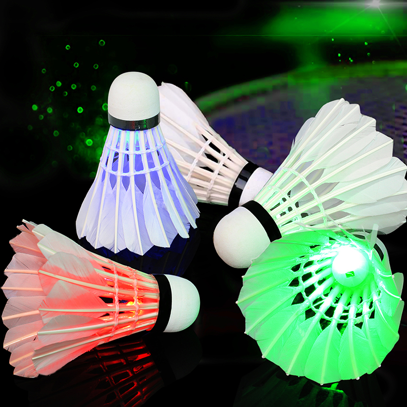 4Pcs LED Glowing Light Up Badminton Set Shuttlecock Night Lighting Ball 
