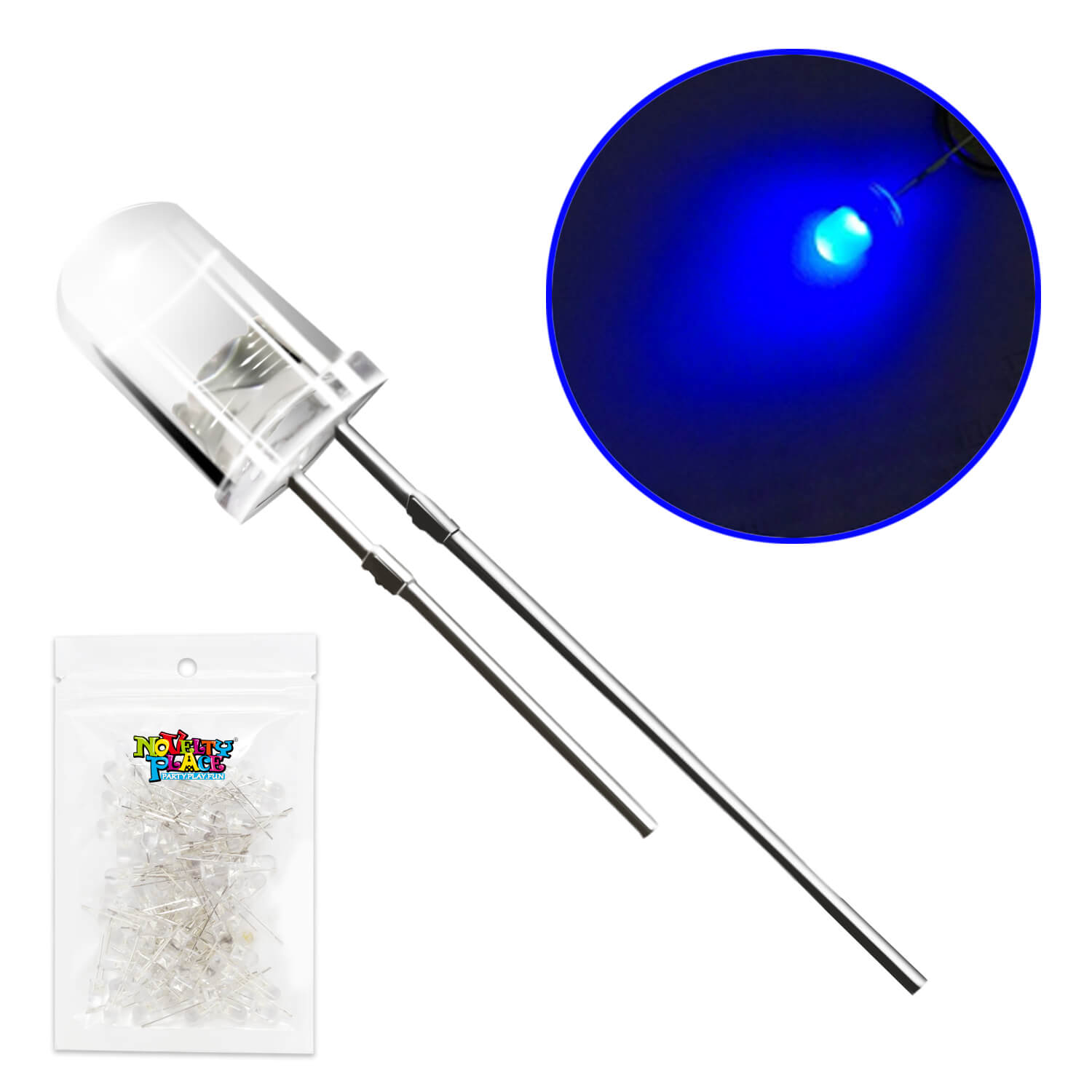 Novelty Place 100 Pcs 5mm Blue LED Diode Lights - Clear Transparent Diodes LEDs Bulb