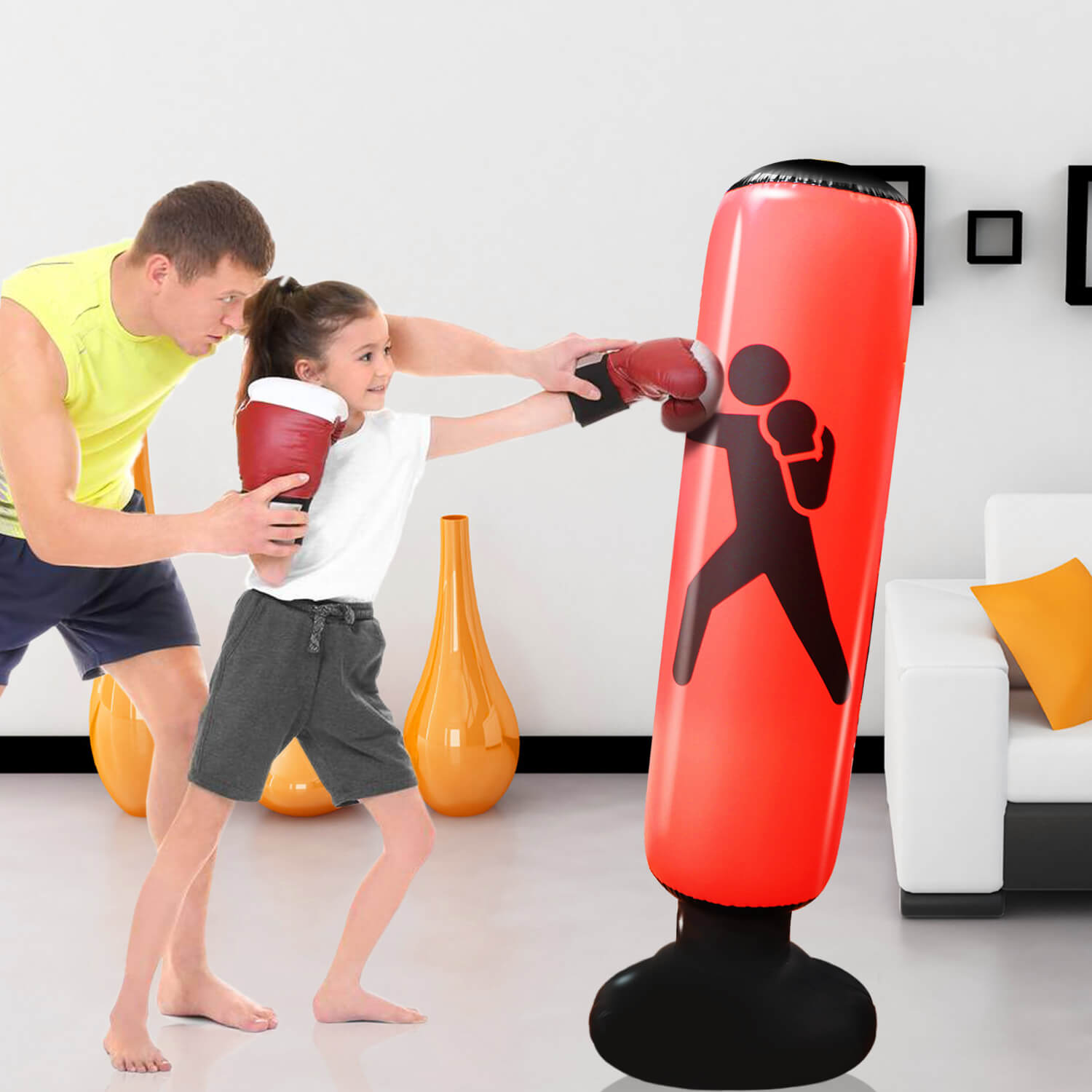 63 Inch Punching Boxing Bag with Gloves Kids P Inflatable Punching Bag for Kids 