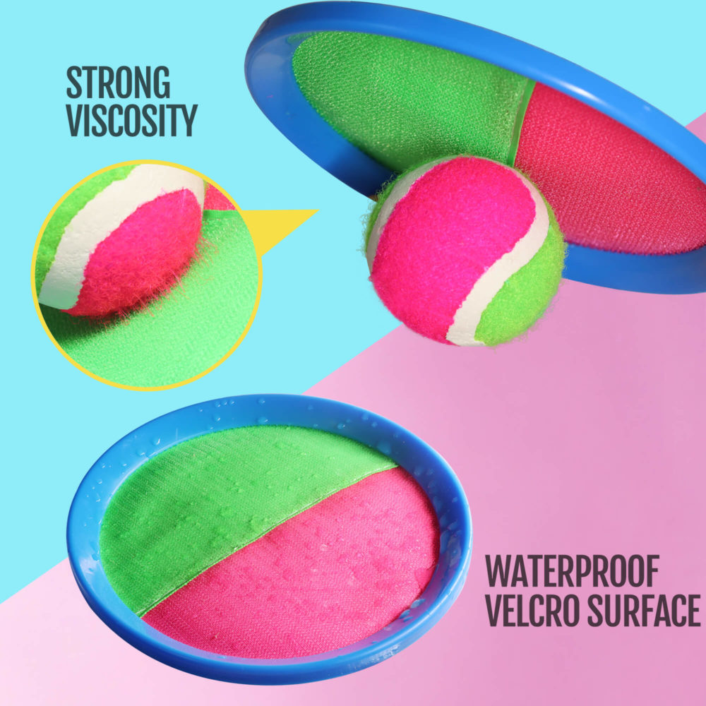 4 Pcs Toss and Catch Ball Game Set - 2 Paddles, 2 Balls & A Storage Mesh Bag Included - Image 4