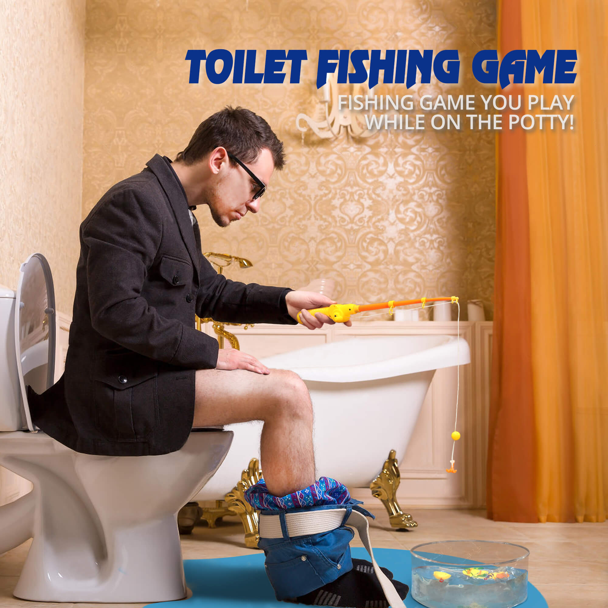 Novelty Place Potty Fisher Toilet Fishing Game Set - Fishing Rod Funny Bathroom Fishing Practice Toy