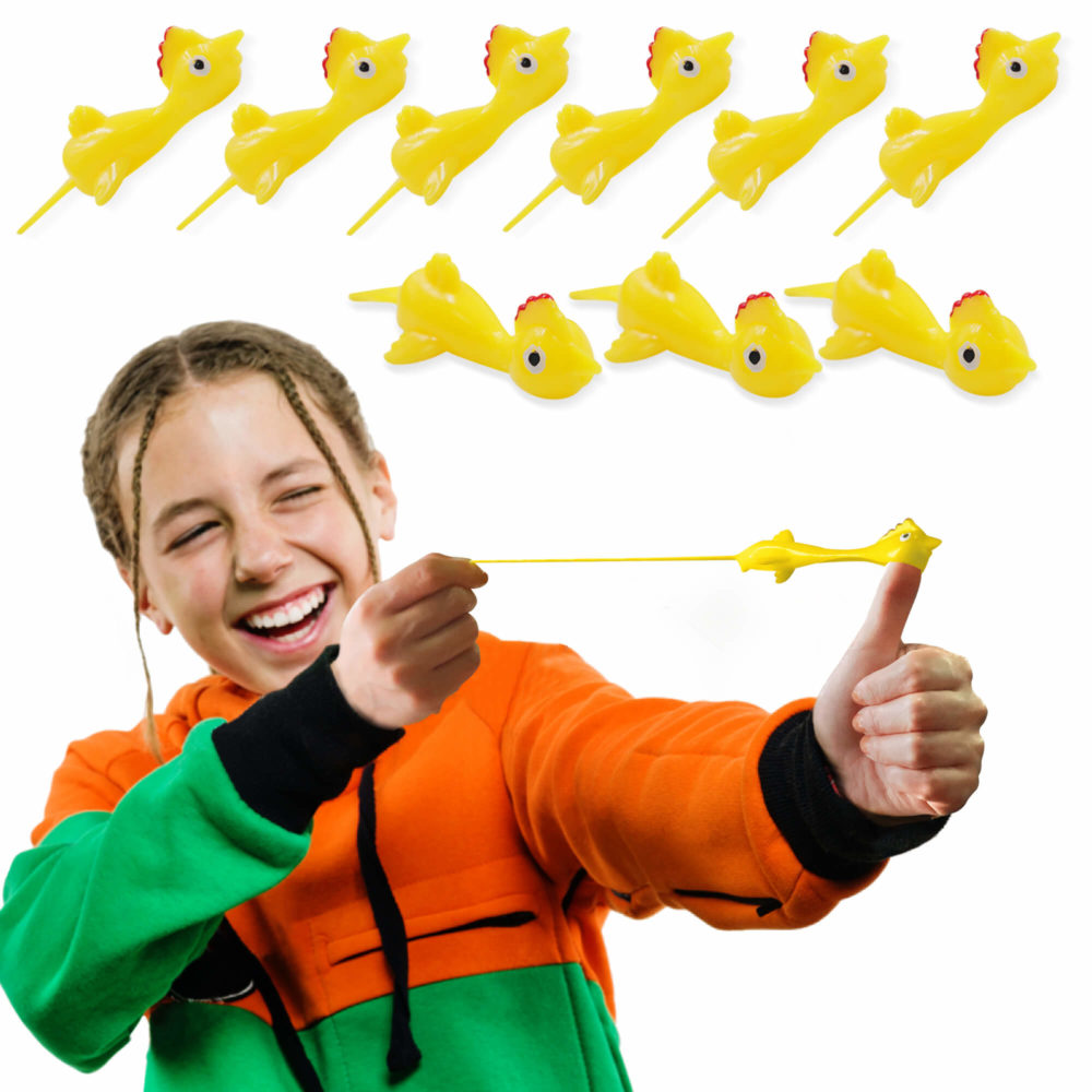 10 Pcs Slingshot Chicken Flying Finger Toys - 4 Inch