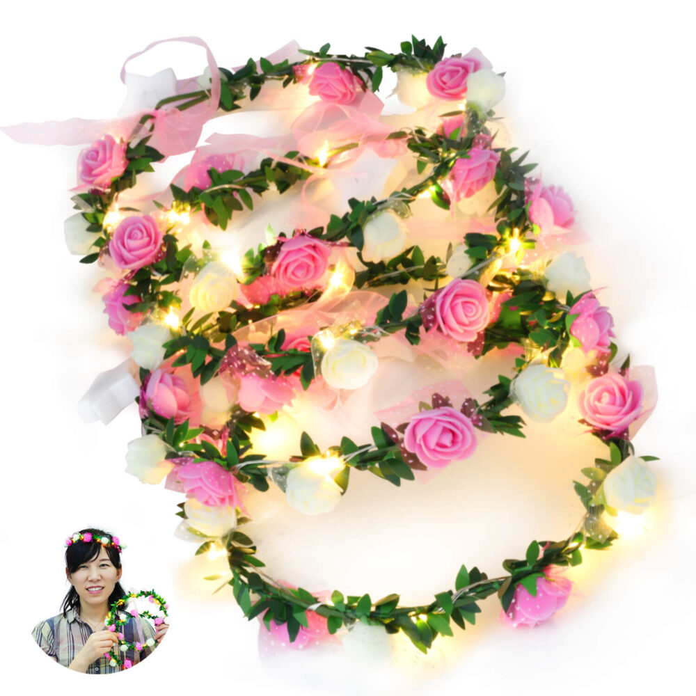 LED Floral Head Crown for Wedding, Festival and Party (4 Pack)