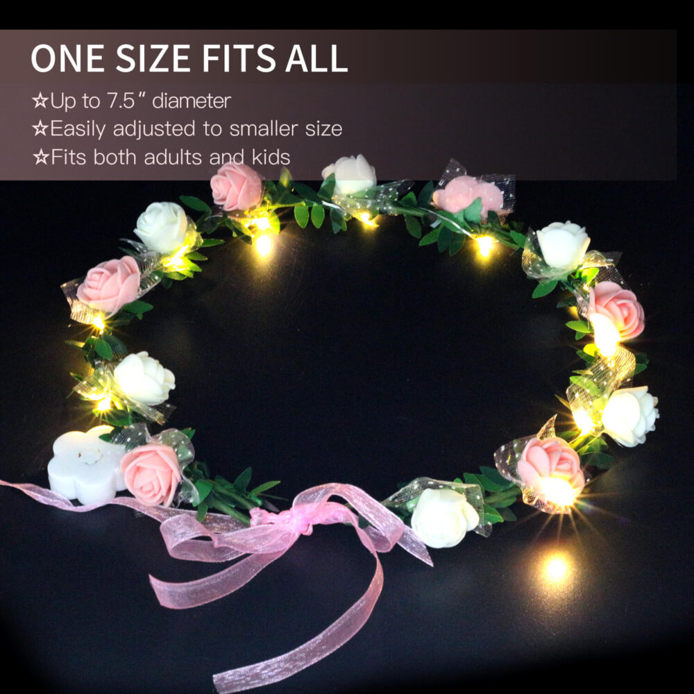 LED Floral Head Crown for Wedding, Festival and Party (4 Pack) - Image 3