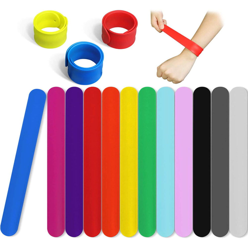 Silicone Rainbow Slap Bracelets Wrist Strap (Pack of 12)