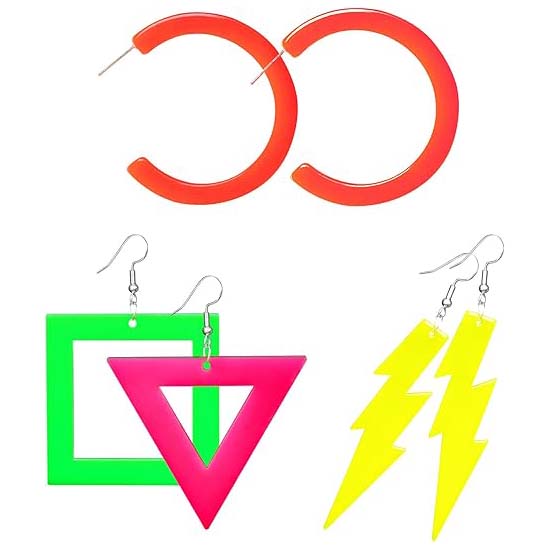 3 Pairs 80s Neon Earrings for Women
